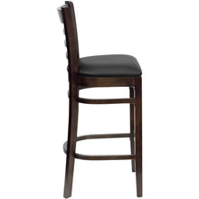 Load image into Gallery viewer, Ladder Back Walnut Wood Restaurant Barstool - Black Vinyl Seat