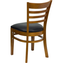 Load image into Gallery viewer, Ladder Back Cherry Wood Restaurant Chair - Black Vinyl Seat