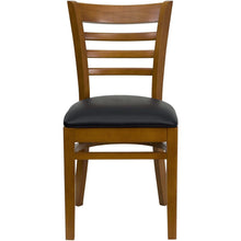 Load image into Gallery viewer, Ladder Back Cherry Wood Restaurant Chair - Black Vinyl Seat