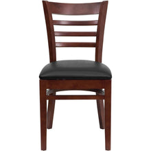 Load image into Gallery viewer, Ladder Back Mahogany Wood Restaurant Chair - Black Vinyl Seat