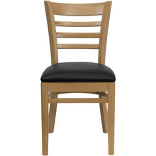 Load image into Gallery viewer, Ladder Back Natural Wood Restaurant Chair - Black Vinyl Seat
