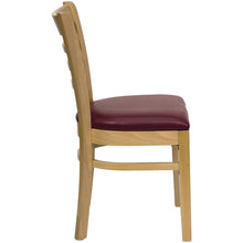 Load image into Gallery viewer, Ladder Back Natural Wood Restaurant Chair - Burgundy Vinyl Seat