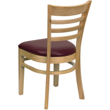 Load image into Gallery viewer, Ladder Back Natural Wood Restaurant Chair - Burgundy Vinyl Seat