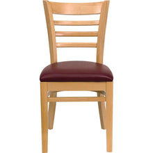 Load image into Gallery viewer, Ladder Back Natural Wood Restaurant Chair - Burgundy Vinyl Seat
