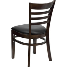Load image into Gallery viewer, Ladder Back Walnut Wood Restaurant Chair - Black Vinyl Seat