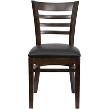 Load image into Gallery viewer, Ladder Back Walnut Wood Restaurant Chair - Black Vinyl Seat