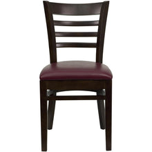 Load image into Gallery viewer, Ladder Back Walnut Wood Restaurant Chair - Burgundy Vinyl Seat