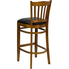 Load image into Gallery viewer, Vertical Slat Back Cherry Wood Restaurant Barstool - Black Vinyl Seat