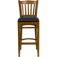 Load image into Gallery viewer, Vertical Slat Back Cherry Wood Restaurant Barstool - Black Vinyl Seat