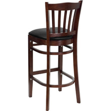 Load image into Gallery viewer, Vertical Slat Back Mahogany Wood Restaurant Barstool - Black Vinyl Seat