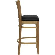 Load image into Gallery viewer, Vertical Slat Back Natural Wood Restaurant Barstool - Black Vinyl Seat