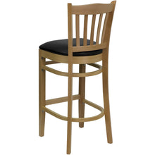 Load image into Gallery viewer, Vertical Slat Back Natural Wood Restaurant Barstool - Black Vinyl Seat