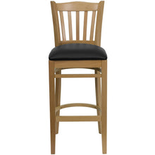 Load image into Gallery viewer, Vertical Slat Back Natural Wood Restaurant Barstool - Black Vinyl Seat