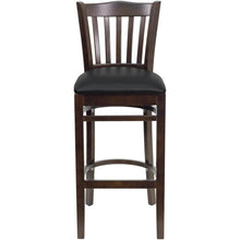 Load image into Gallery viewer, Vertical Slat Back Walnut Wood Restaurant Barstool - Black Vinyl Seat