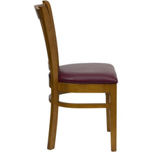 Load image into Gallery viewer, Vertical Slat Back Cherry Wood Restaurant Chair - Burgundy Vinyl Seat