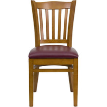Load image into Gallery viewer, Vertical Slat Back Cherry Wood Restaurant Chair - Burgundy Vinyl Seat