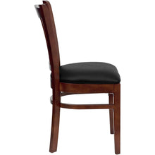 Load image into Gallery viewer, Vertical Slat Back Mahogany Wood Restaurant Chair - Black Vinyl Seat