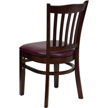 Load image into Gallery viewer, Vertical Slat Back Mahogany Wood Restaurant Chair - Burgundy Vinyl Seat