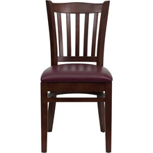 Load image into Gallery viewer, Vertical Slat Back Mahogany Wood Restaurant Chair - Burgundy Vinyl Seat