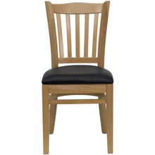 Load image into Gallery viewer, Vertical Slat Back Natural Wood Restaurant Chair - Black Vinyl Seat