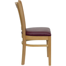 Load image into Gallery viewer, Vertical Slat Back Natural Wood Restaurant Chair - Burgundy Vinyl Seat