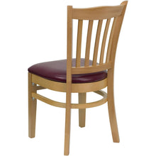Load image into Gallery viewer, Vertical Slat Back Natural Wood Restaurant Chair - Burgundy Vinyl Seat