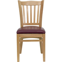 Load image into Gallery viewer, Vertical Slat Back Natural Wood Restaurant Chair - Burgundy Vinyl Seat