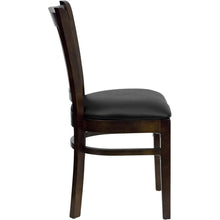 Load image into Gallery viewer, Vertical Slat Back Walnut Wood Restaurant Chair - Black Vinyl Seat