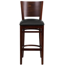 Load image into Gallery viewer, Solid Back Walnut Wood Restaurant Barstool - Black Vinyl Seat