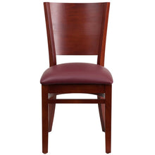 Load image into Gallery viewer, Solid Back Mahogany Wood Restaurant Chair - Burgundy Vinyl Seat