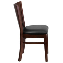 Load image into Gallery viewer, Solid Back Walnut Wood Restaurant Chair - Black Vinyl Seat