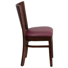Load image into Gallery viewer, Solid Back Walnut Wood Restaurant Chair - Burgundy Vinyl Seat