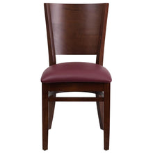Load image into Gallery viewer, Solid Back Walnut Wood Restaurant Chair - Burgundy Vinyl Seat