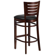 Load image into Gallery viewer, Slat Back Walnut Wood Restaurant Barstool - Black Vinyl Seat