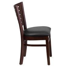Load image into Gallery viewer, Slat Back Walnut Wood Restaurant Chair - Black Vinyl Seat