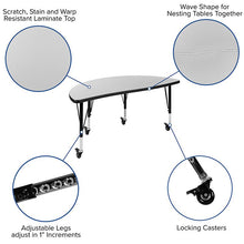 Load image into Gallery viewer, Mobile 76" Wave Activity Table Set with 12" Student Stack Chairs, Grey/Black
