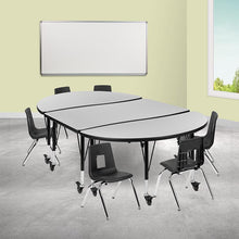 Load image into Gallery viewer, Mobile 76" Wave Activity Table Set with 12" Student Stack Chairs, Grey/Black