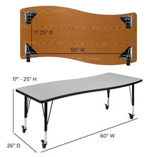 Load image into Gallery viewer, Mobile 86" Oval Wave Activity Table Set with 12" Student Stack Chairs, Oak/Black