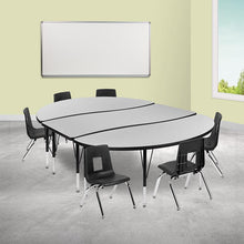 Load image into Gallery viewer, 86" Oval Wave Activity Table Set with 12" Student Stack Chairs, Grey/Black