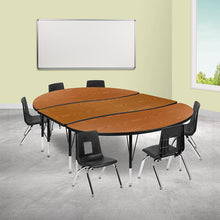Load image into Gallery viewer, 86" Oval Wave Activity Table Set with 12" Student Stack Chairs, Oak/Black