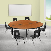 Load image into Gallery viewer, 60" Circle Wave Activity Table Set with 12" Student Stack Chairs, Oak/Black