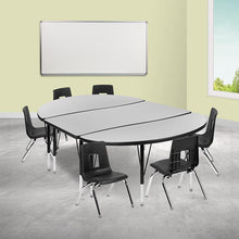 Load image into Gallery viewer, 76" Oval Wave Activity Table Set with 14" Student Stack Chairs, Grey/Black