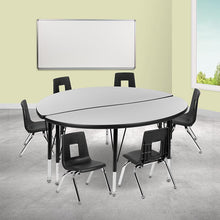 Load image into Gallery viewer, 47.5" Circle Wave Activity Table Set with 14" Student Stack Chairs, Grey/Black
