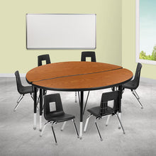 Load image into Gallery viewer, 47.5" Circle Wave Activity Table Set with 14" Student Stack Chairs, Oak/Black