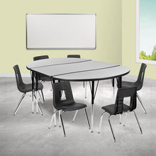 Load image into Gallery viewer, 76" Oval Wave Activity Table Set with 16" Student Stack Chairs, Grey/Black