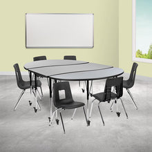 Load image into Gallery viewer, Mobile 86" Wave Activity Table Set with 16" Student Stack Chairs, Grey/Black