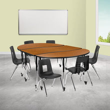 Load image into Gallery viewer, Mobile 86" Oval Wave Activity Table Set with 16" Student Stack Chairs, Oak/Black