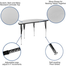 Load image into Gallery viewer, 47.5" Circle Wave Activity Table Set with 16" Student Stack Chairs, Grey/Black