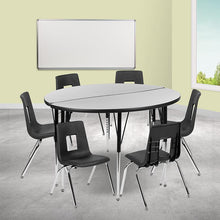 Load image into Gallery viewer, 47.5" Circle Wave Activity Table Set with 16" Student Stack Chairs, Grey/Black