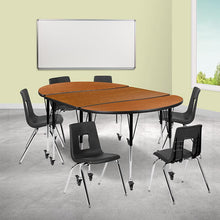 Load image into Gallery viewer, Mobile 76" Oval Wave Activity Table Set with 18" Student Stack Chairs, Oak/Black